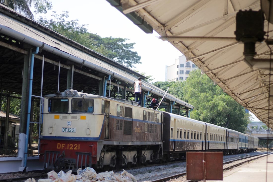Train in the Yangon Central Station.