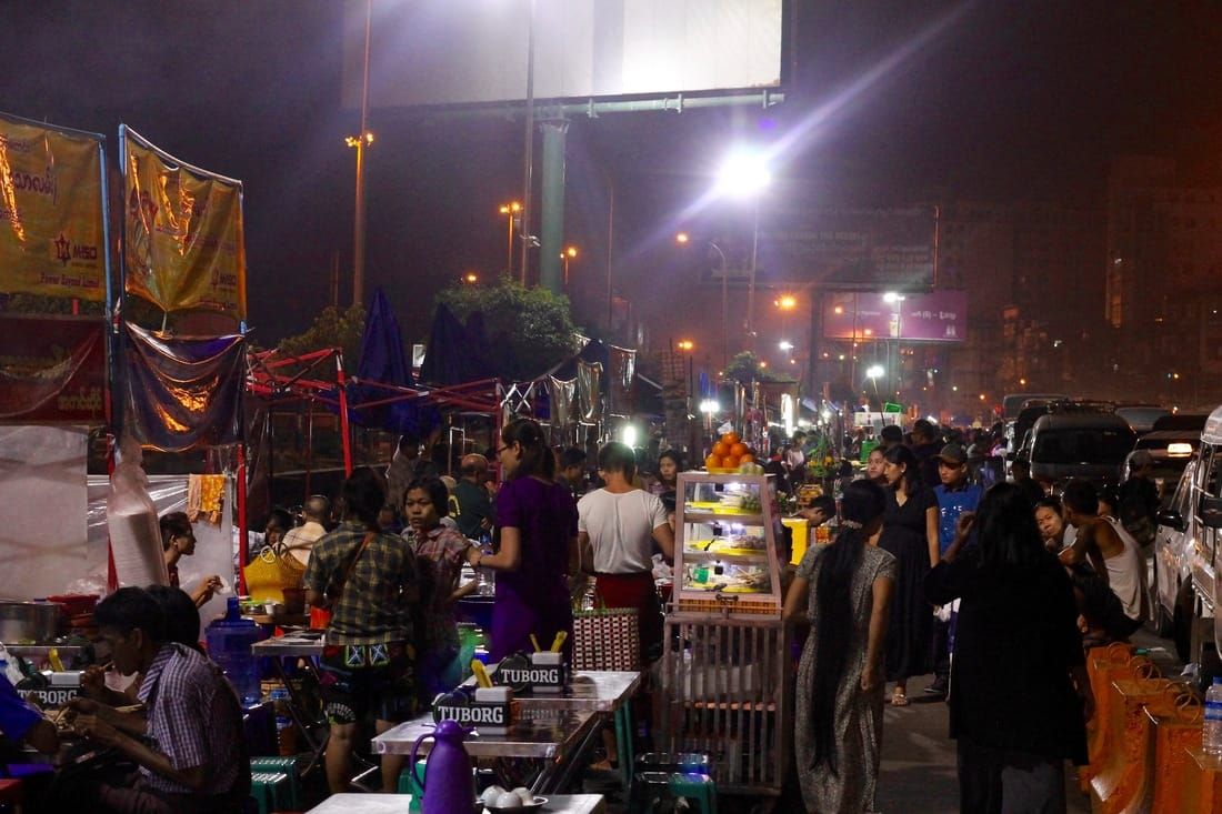 Stalls at the Yangon Night Market